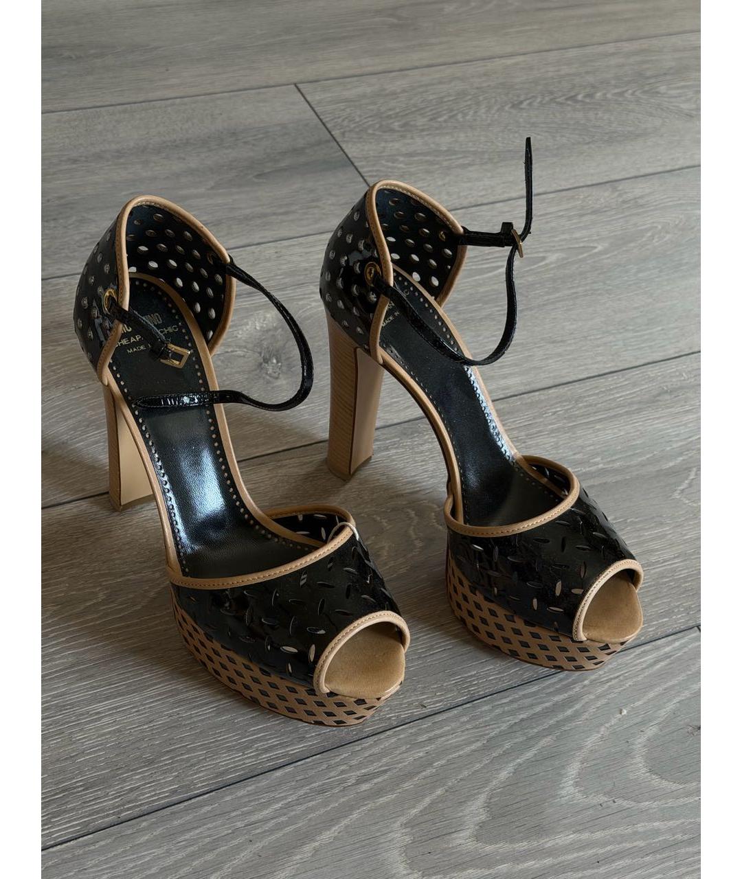MOSCHINO Черные кожаные босоножки, фото 5