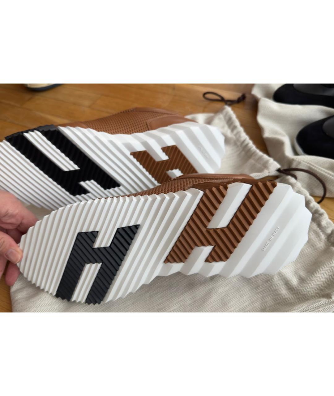 HERMES Коричневые кожаные низкие кроссовки / кеды, фото 3