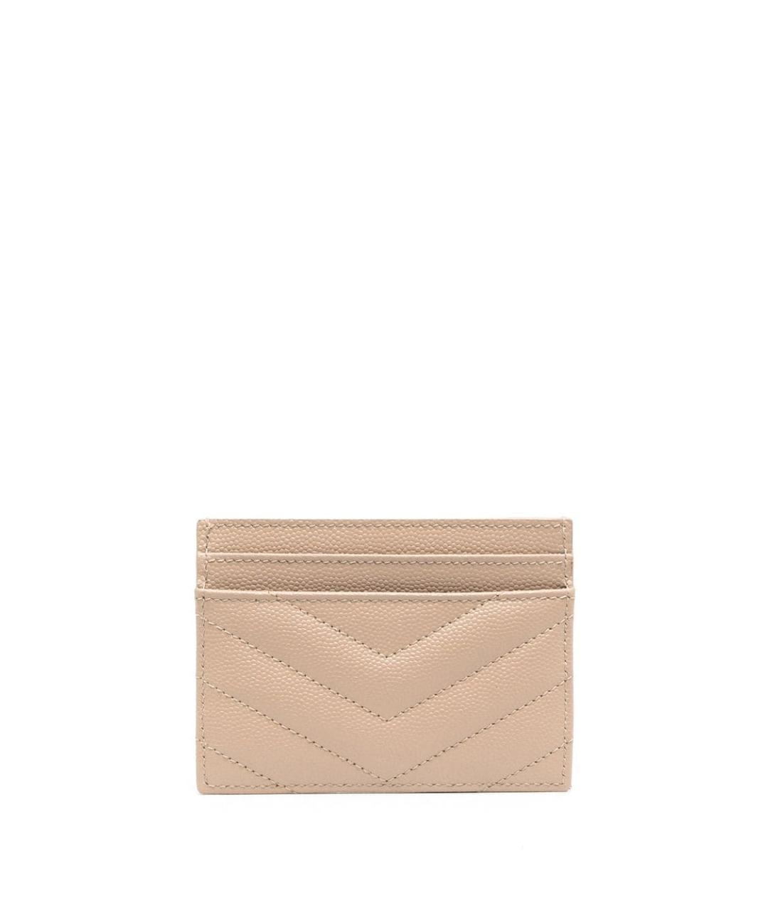 SAINT LAURENT Бежевый кожаный кардхолдер, фото 2