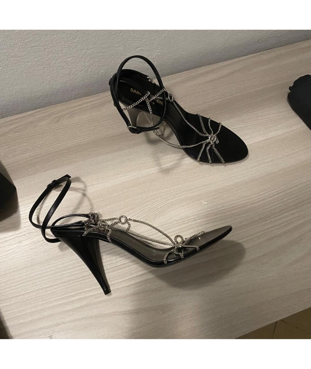SAINT LAURENT Черные кожаные босоножки, фото 6