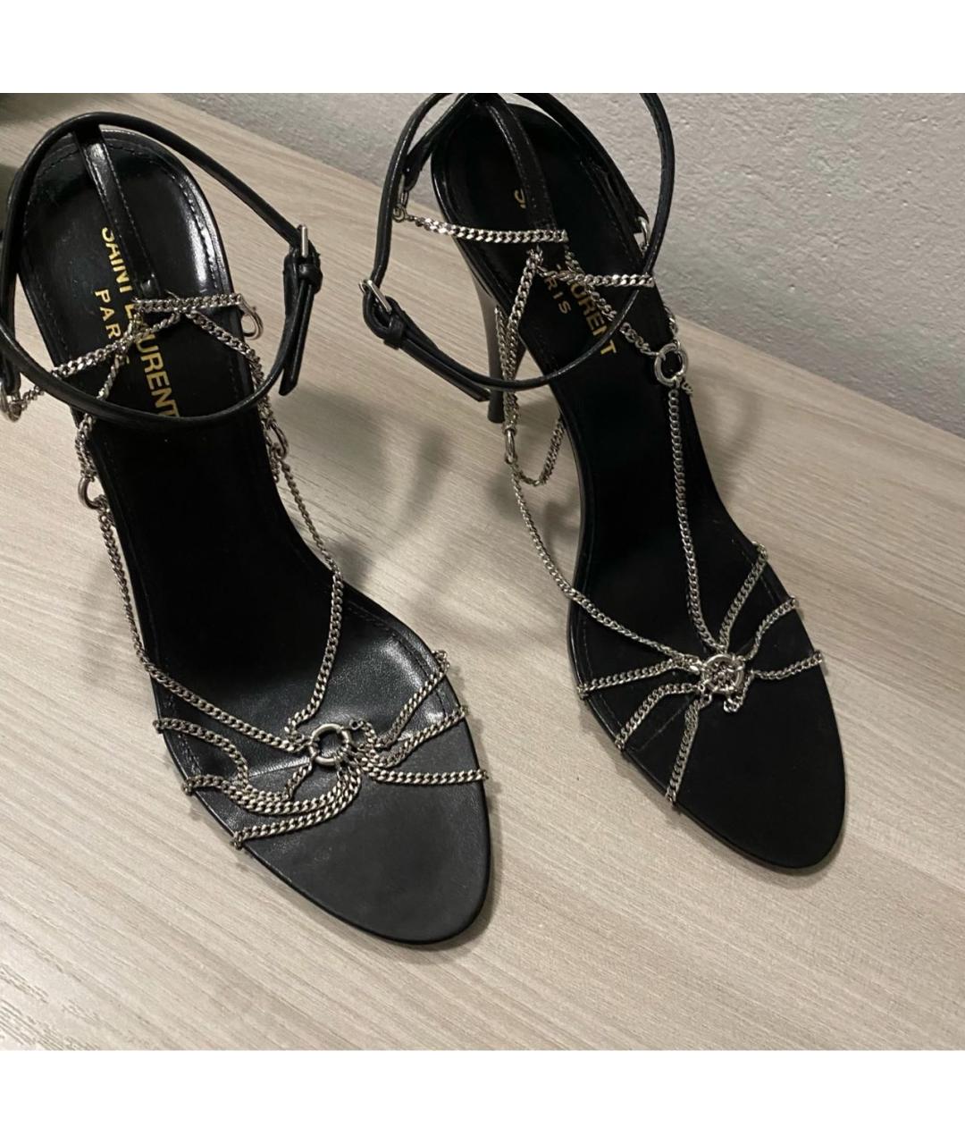 SAINT LAURENT Черные кожаные босоножки, фото 2