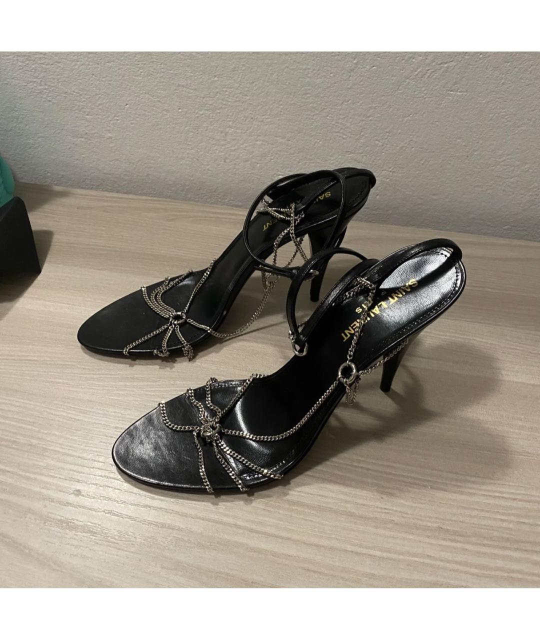 SAINT LAURENT Черные кожаные босоножки, фото 3