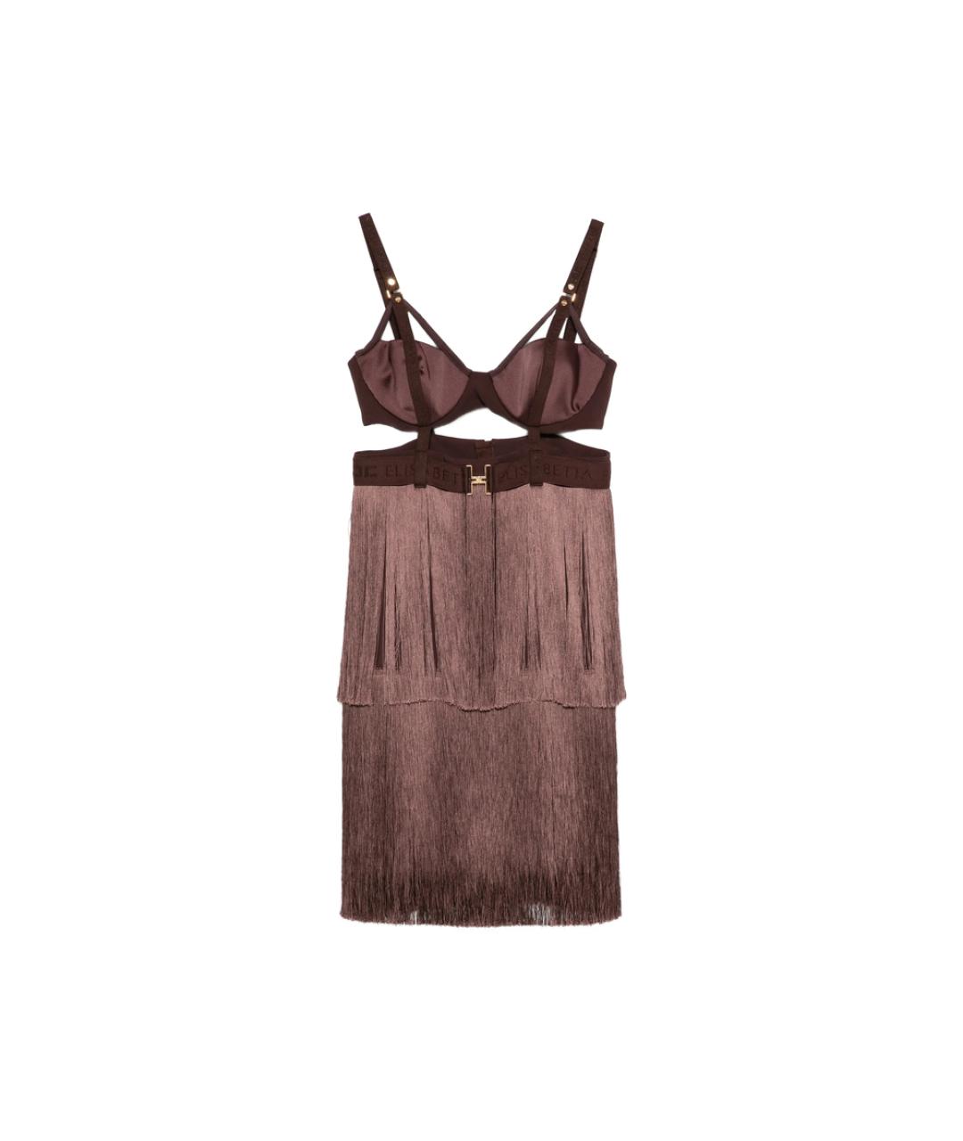 ELISABETTA FRANCHI Коричневое полиэстеровое коктейльное платье, фото 6