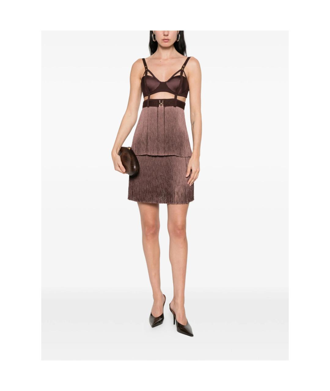 ELISABETTA FRANCHI Коричневое полиэстеровое коктейльное платье, фото 3