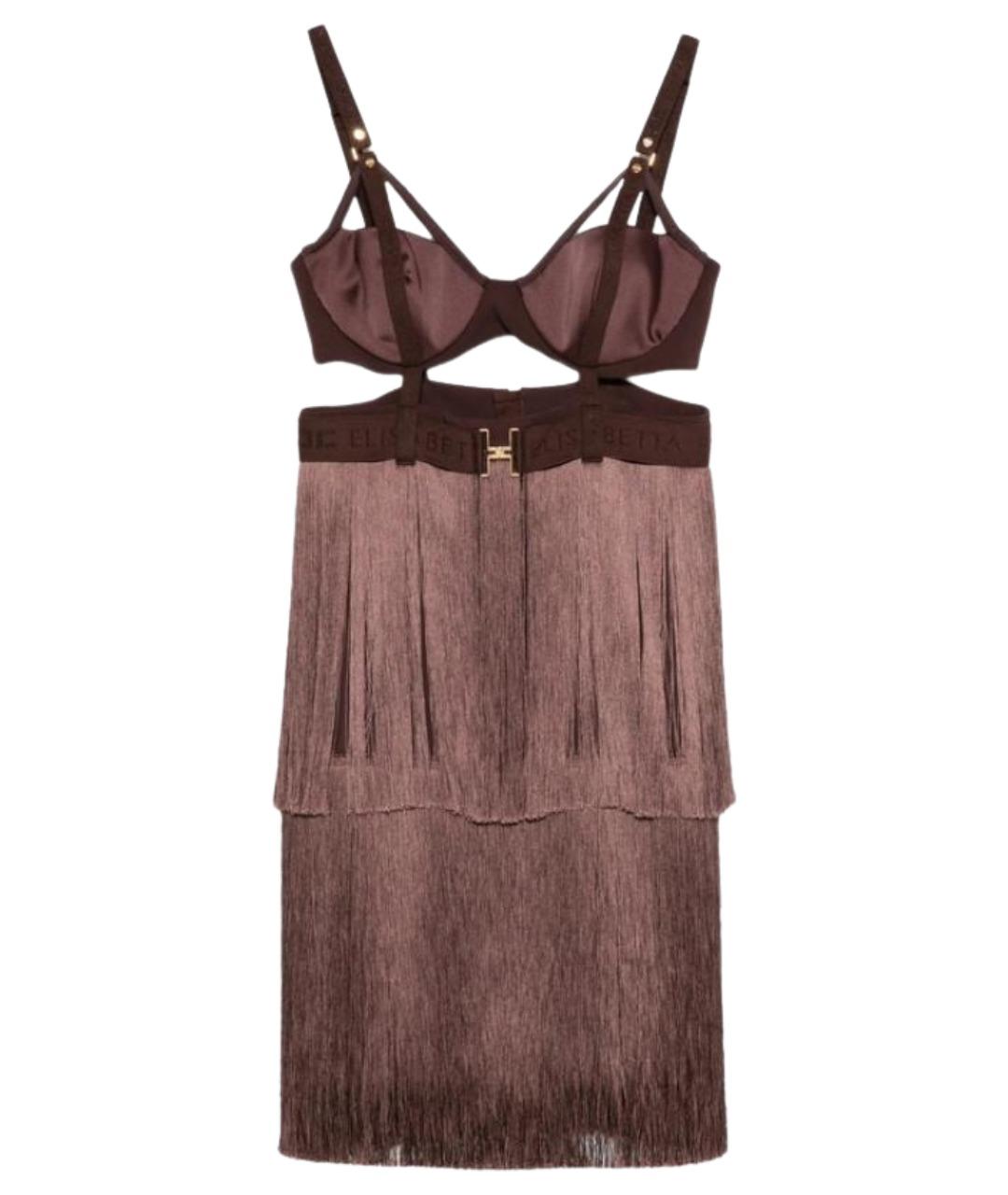 ELISABETTA FRANCHI Коричневое полиэстеровое коктейльное платье, фото 1