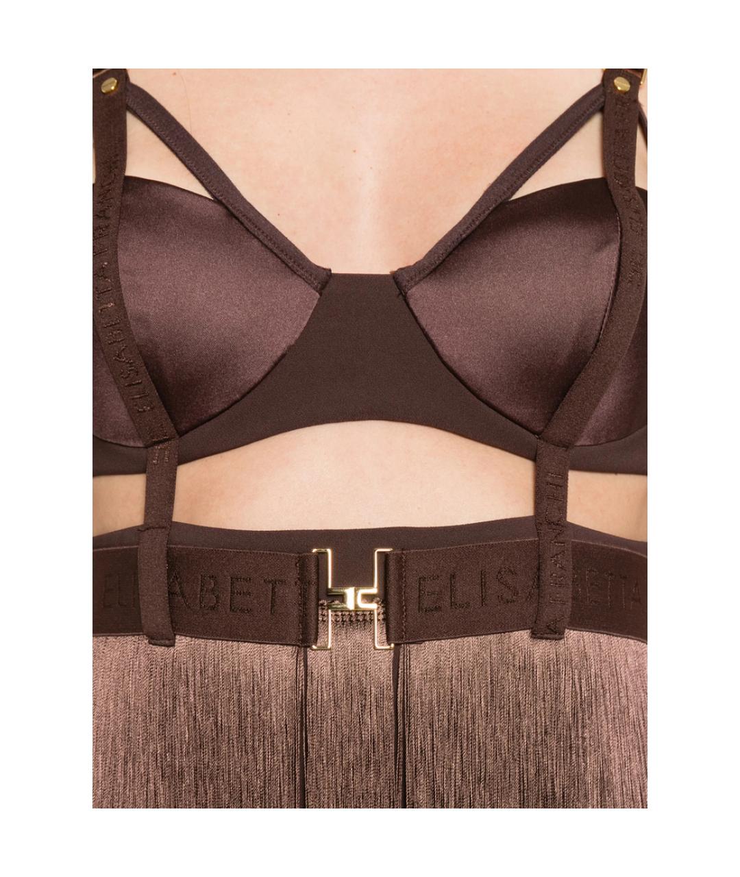 ELISABETTA FRANCHI Коричневое полиэстеровое коктейльное платье, фото 5