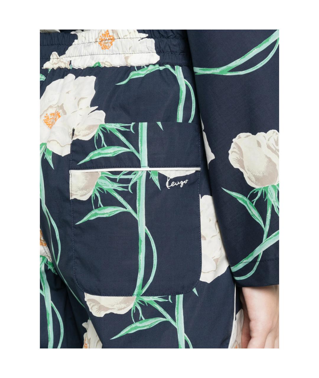 KENZO Синие хлопковые прямые брюки, фото 2