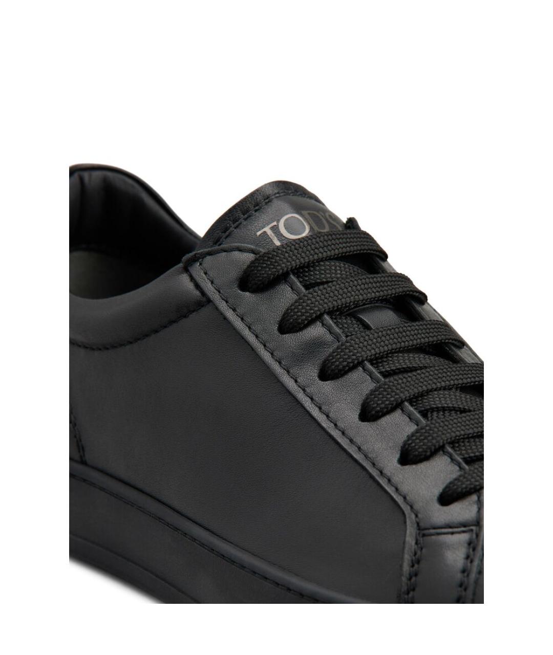 TOD'S Черные кожаные низкие кроссовки / кеды, фото 3