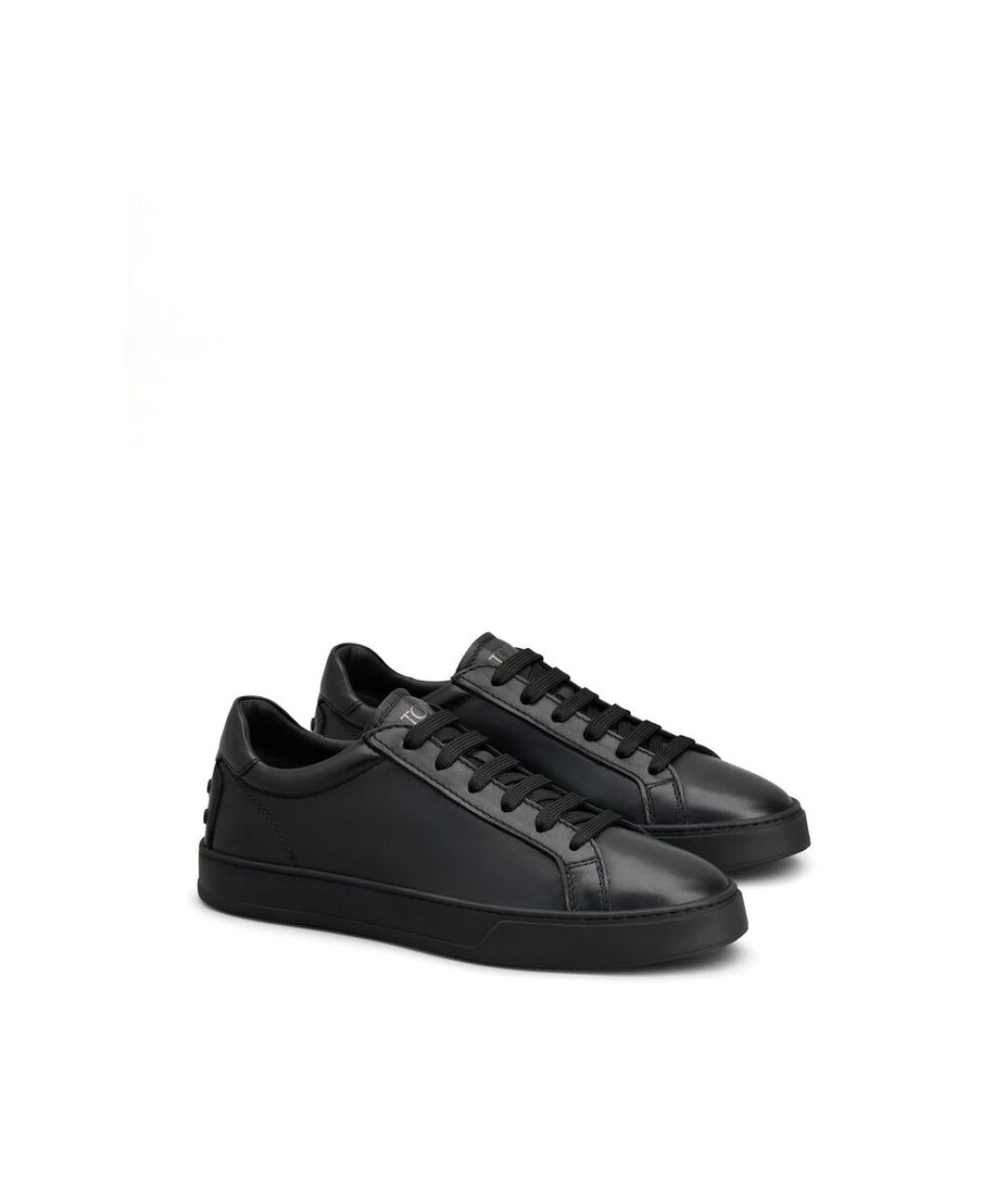 TOD'S Черные кожаные низкие кроссовки / кеды, фото 5