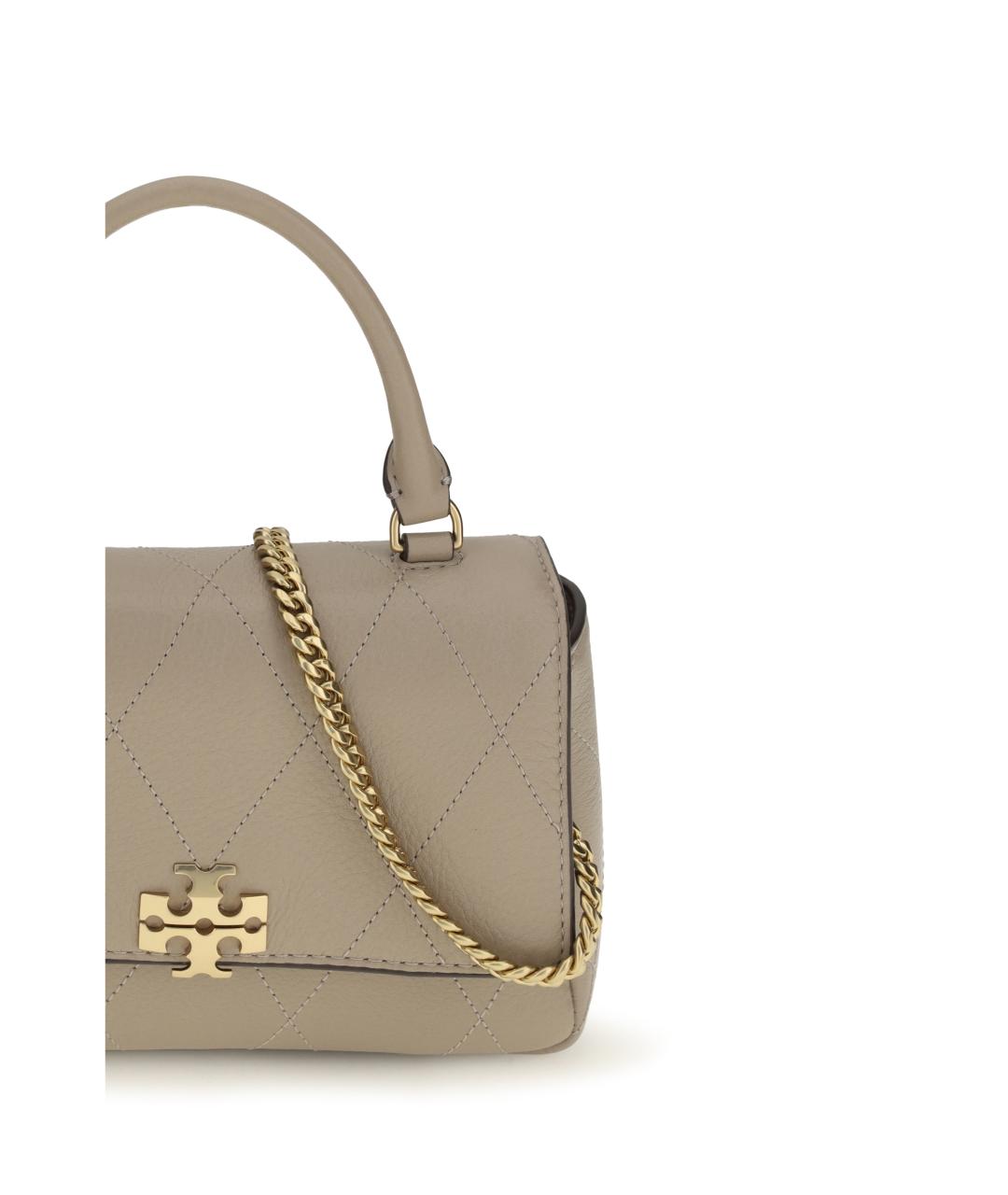 TORY BURCH Бежевая кожаная сумка с короткими ручками, фото 4