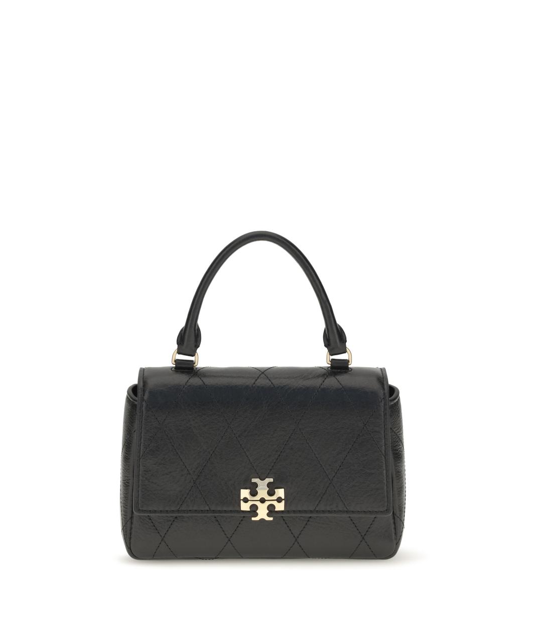 TORY BURCH Черная кожаная сумка с короткими ручками, фото 1