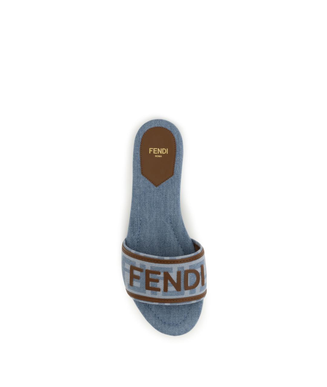 FENDI Голубые текстильные шлепанцы, фото 4