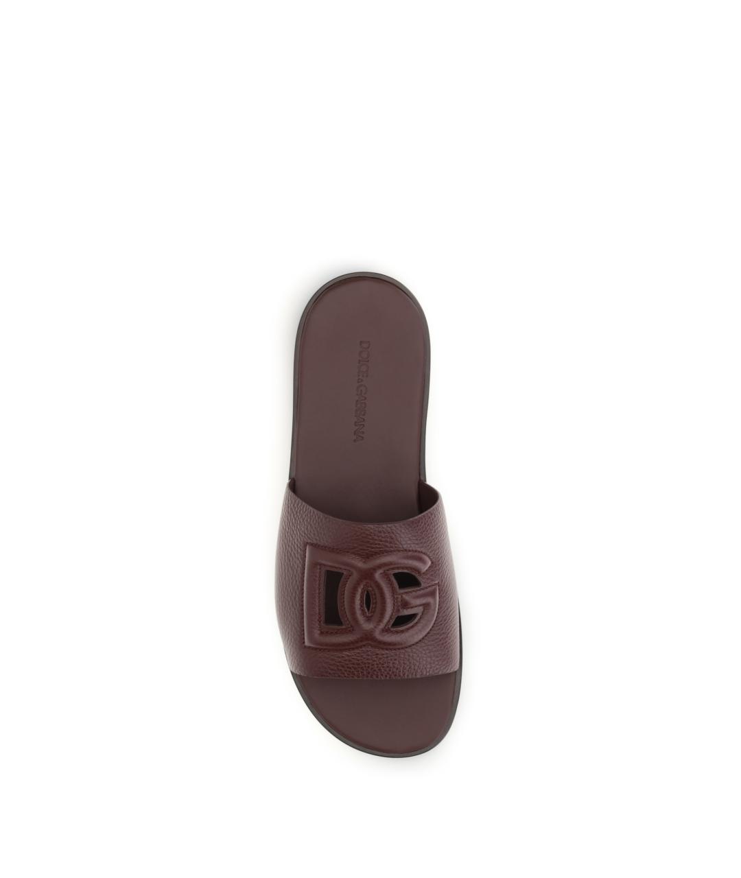 DOLCE&GABBANA Бордовые кожаные шлепанцы, фото 4