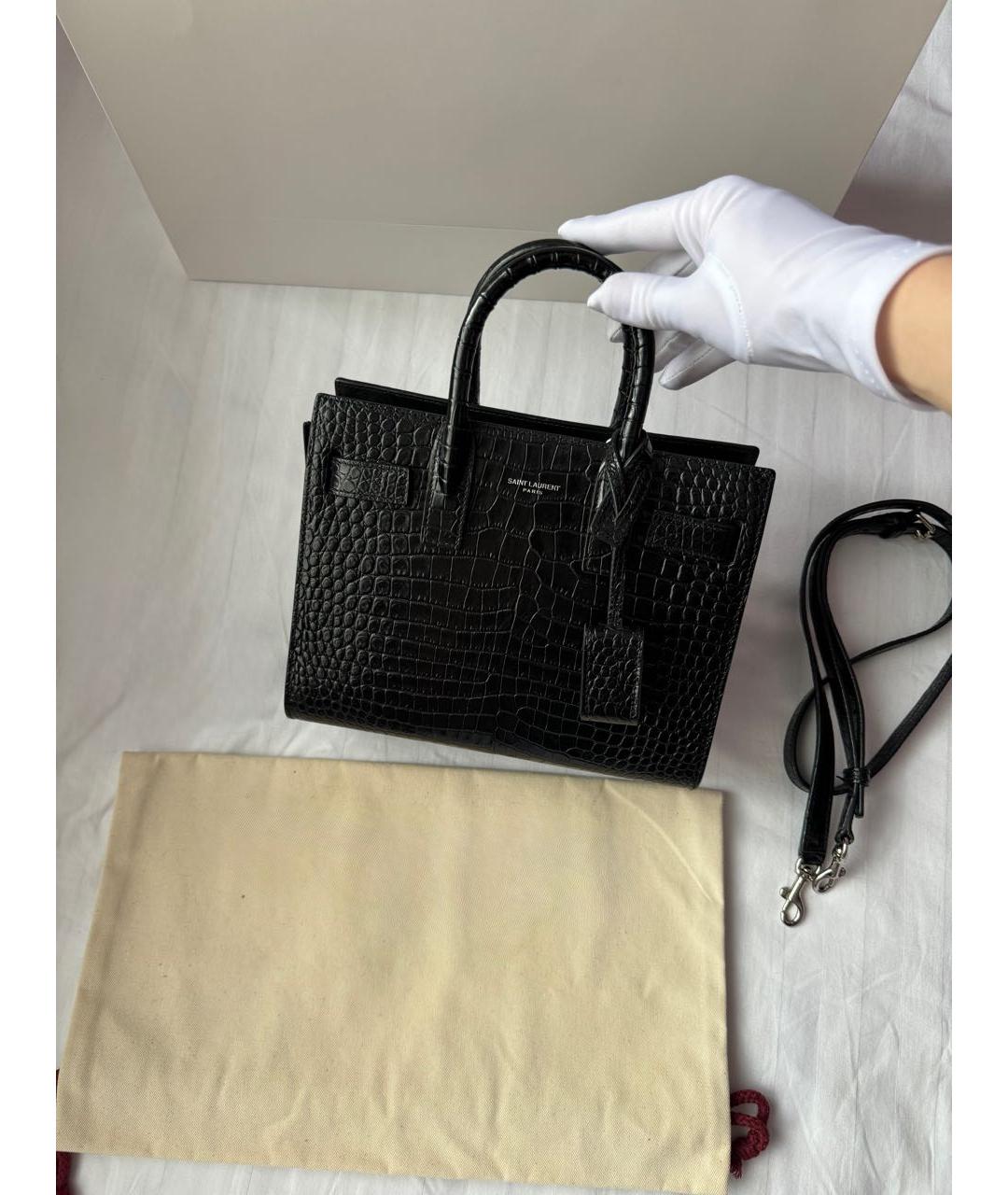 SAINT LAURENT Черная кожаная сумка тоут, фото 2