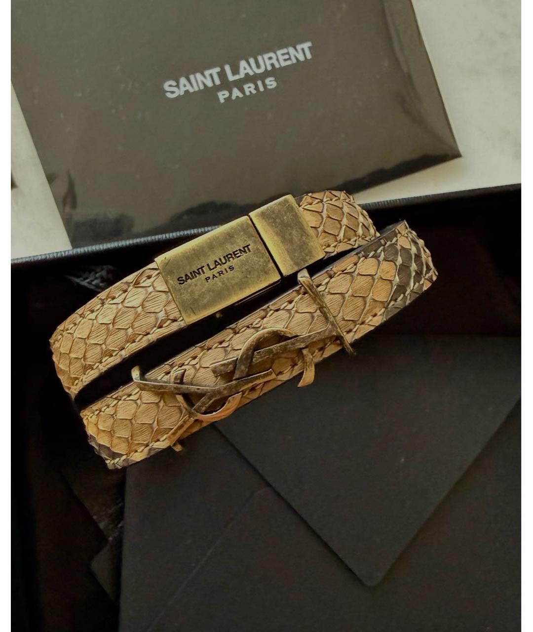 SAINT LAURENT Коричневый кожаный браслет, фото 8