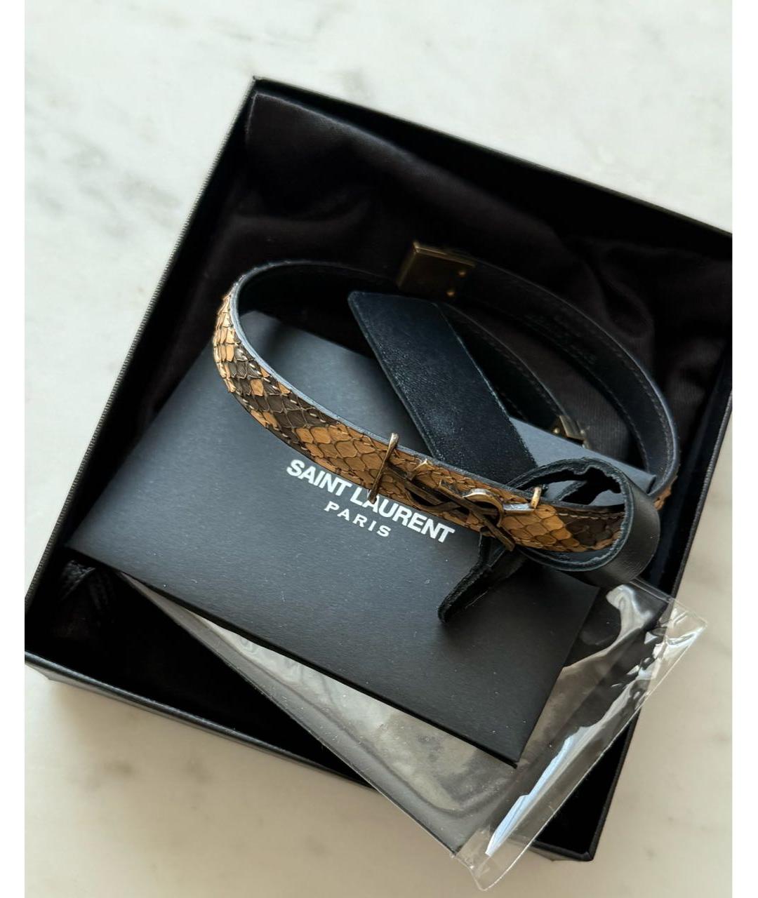 SAINT LAURENT Коричневый кожаный браслет, фото 3