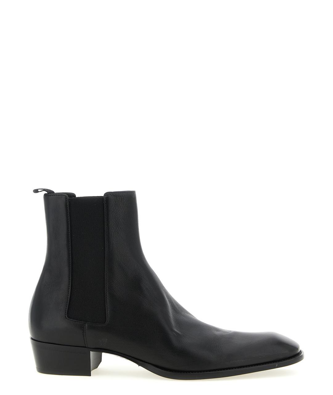 SAINT LAURENT Черные кожаные высокие ботинки, фото 1