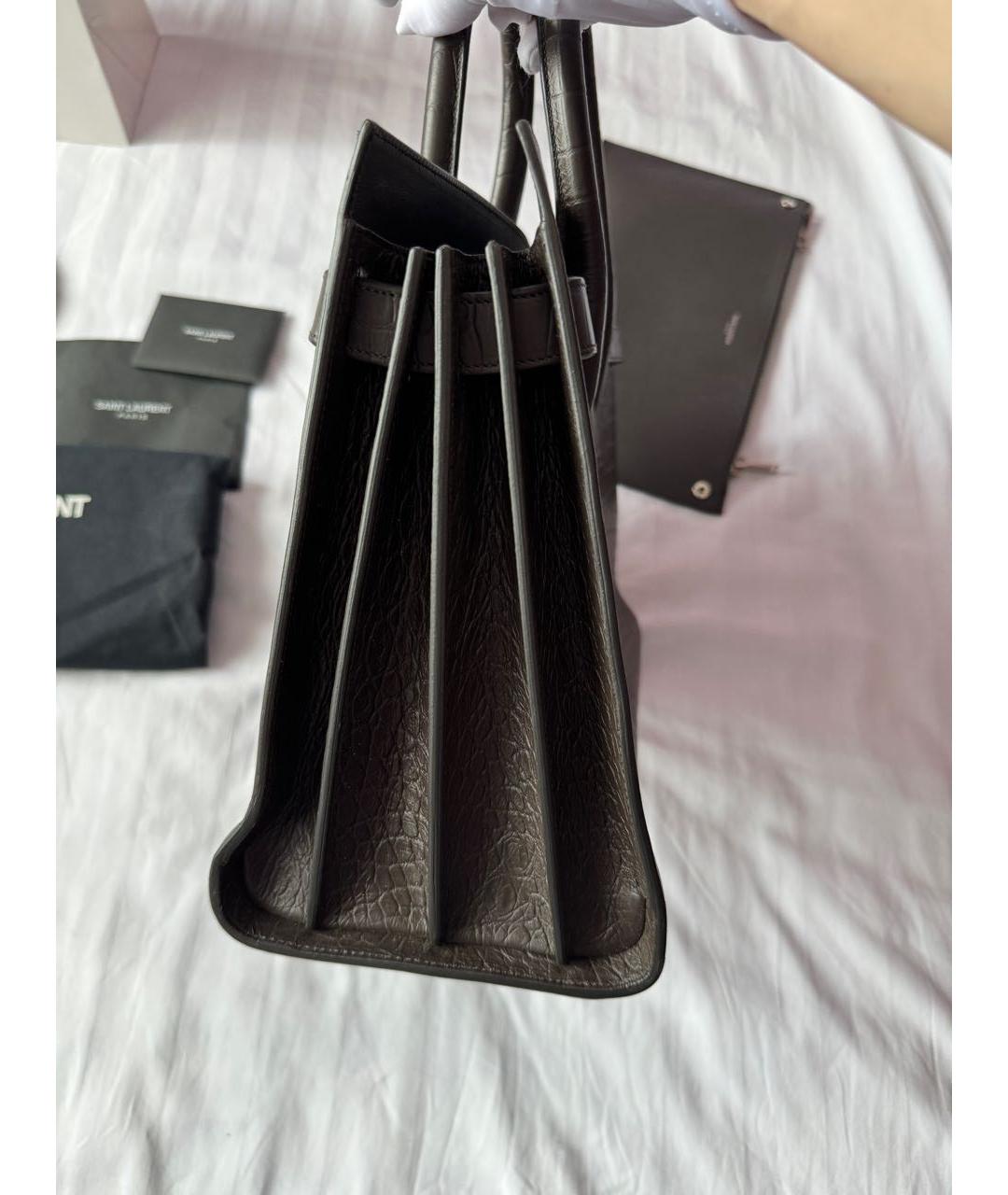 SAINT LAURENT Коричневая кожаная сумка тоут, фото 5