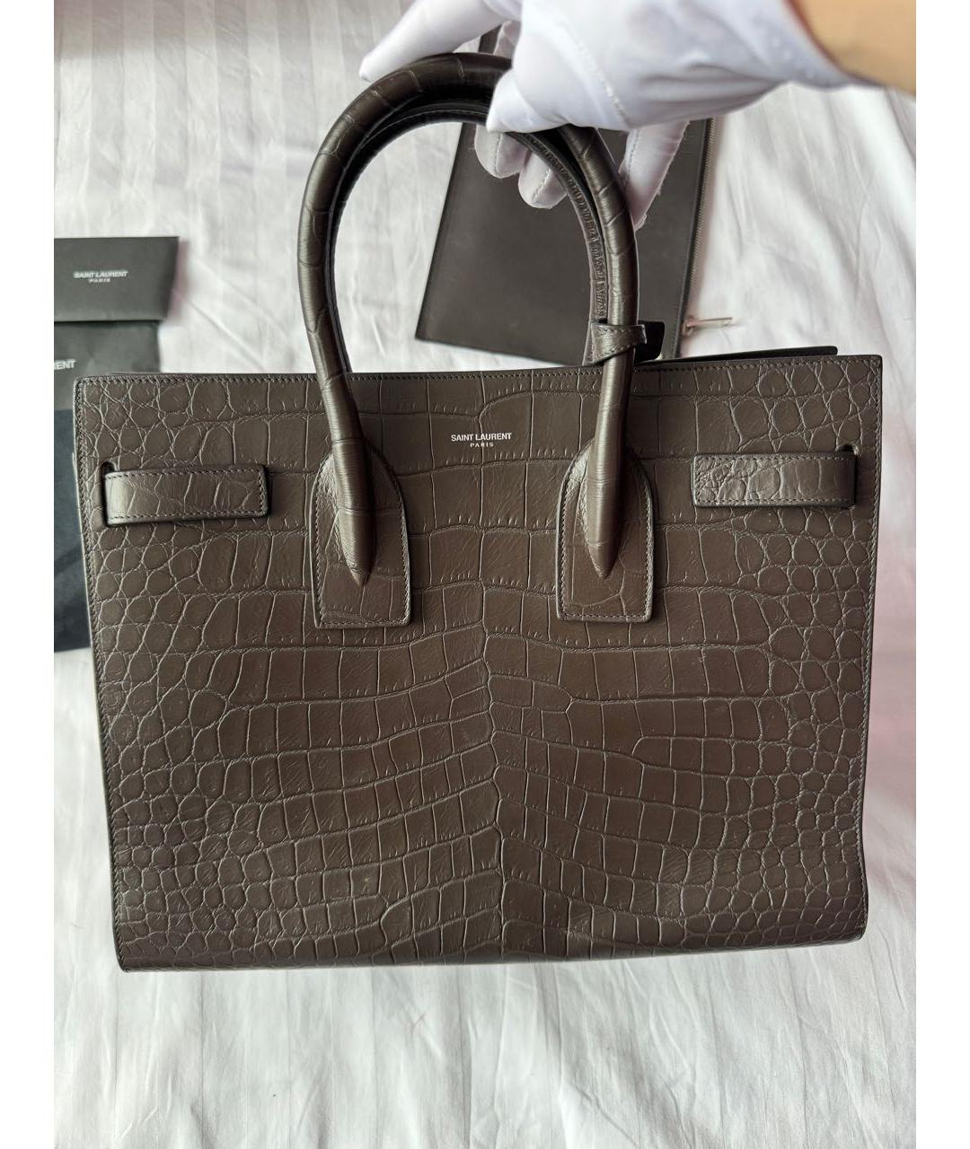 SAINT LAURENT Коричневая кожаная сумка тоут, фото 3