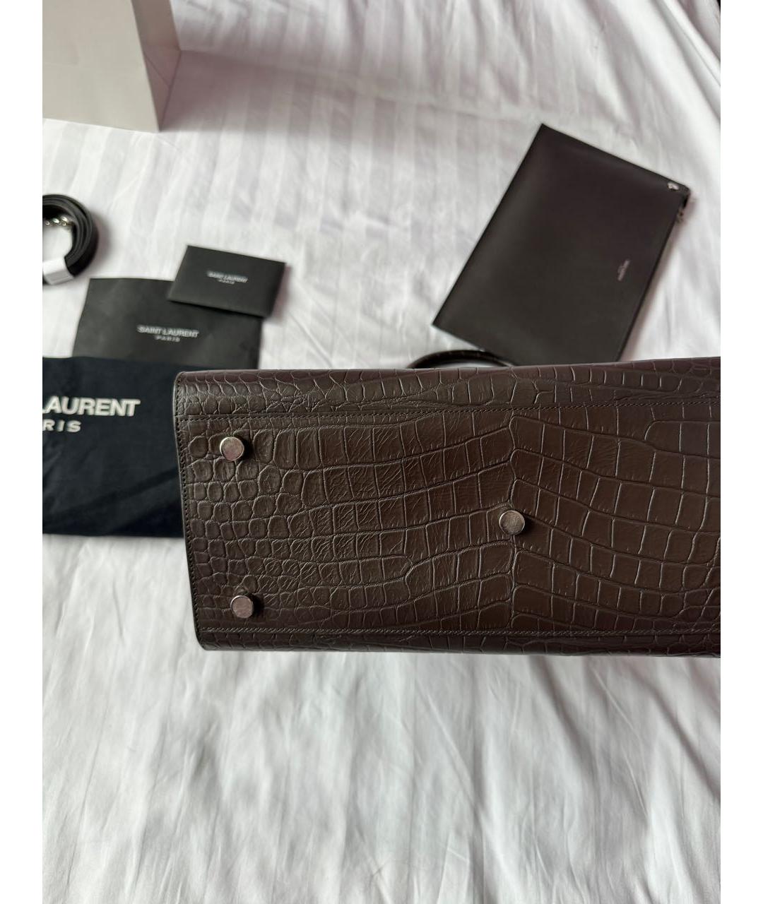 SAINT LAURENT Коричневая кожаная сумка тоут, фото 7