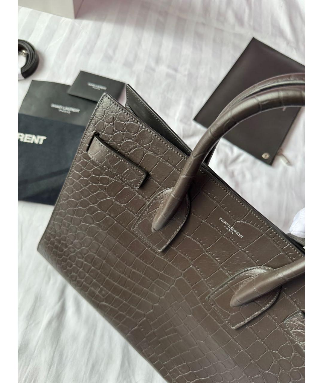 SAINT LAURENT Коричневая кожаная сумка тоут, фото 8