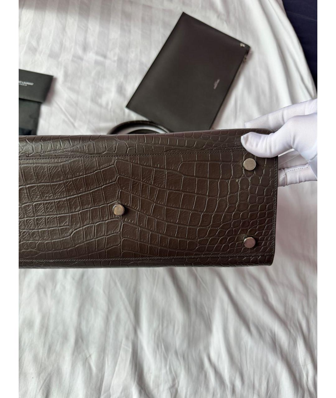 SAINT LAURENT Коричневая кожаная сумка тоут, фото 6