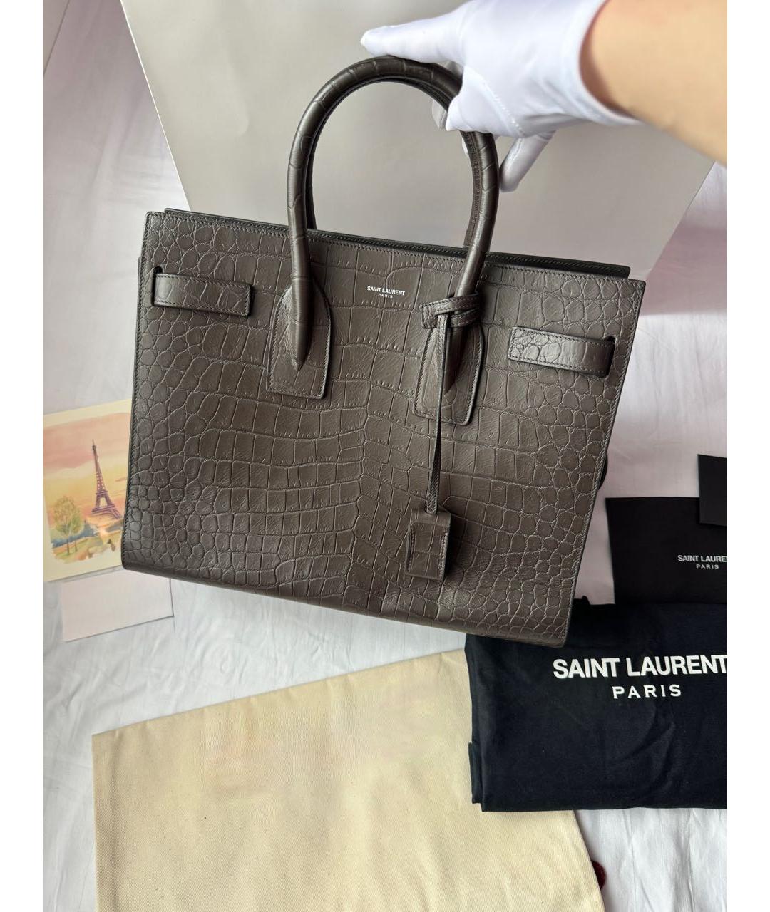 SAINT LAURENT Коричневая кожаная сумка тоут, фото 2