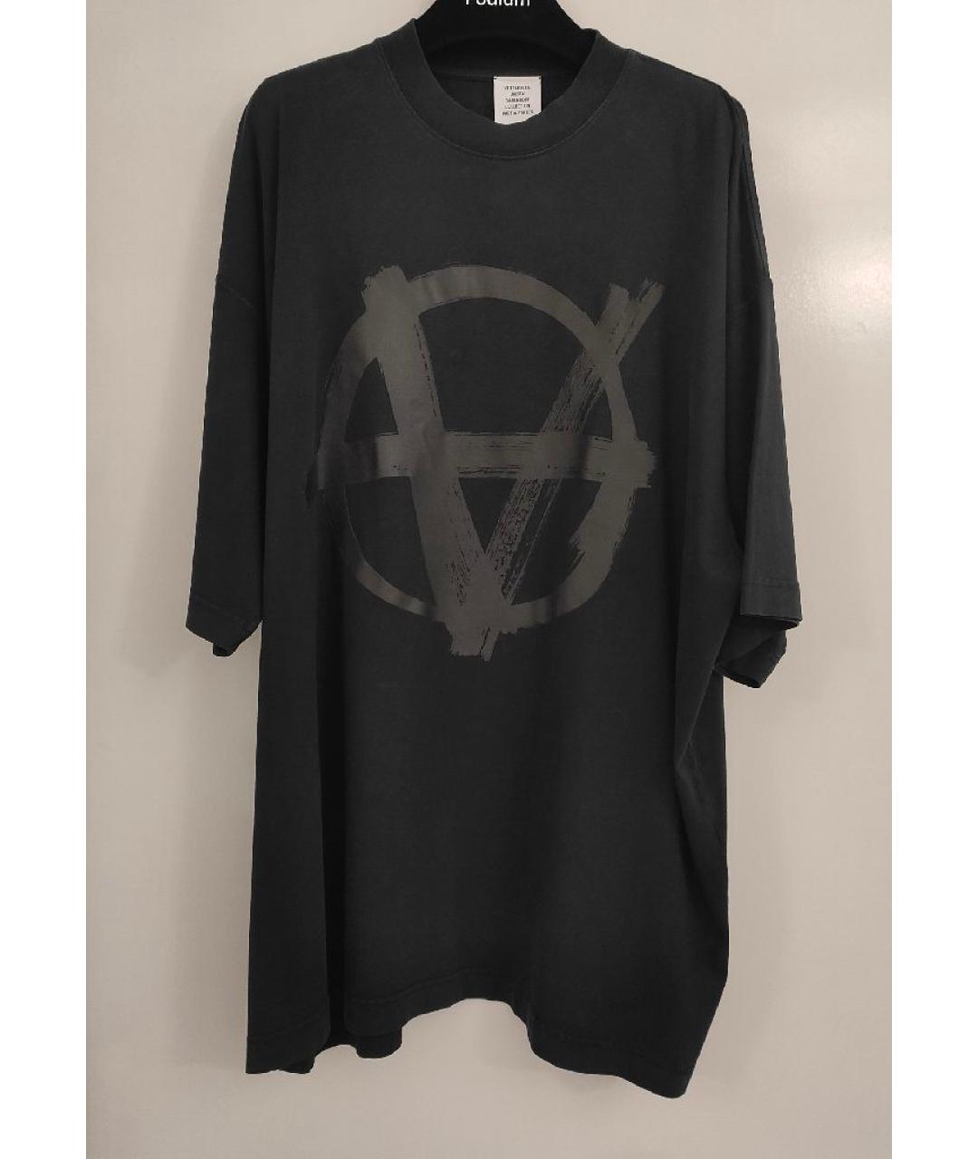 VETEMENTS Черная хлопковая футболка, фото 7