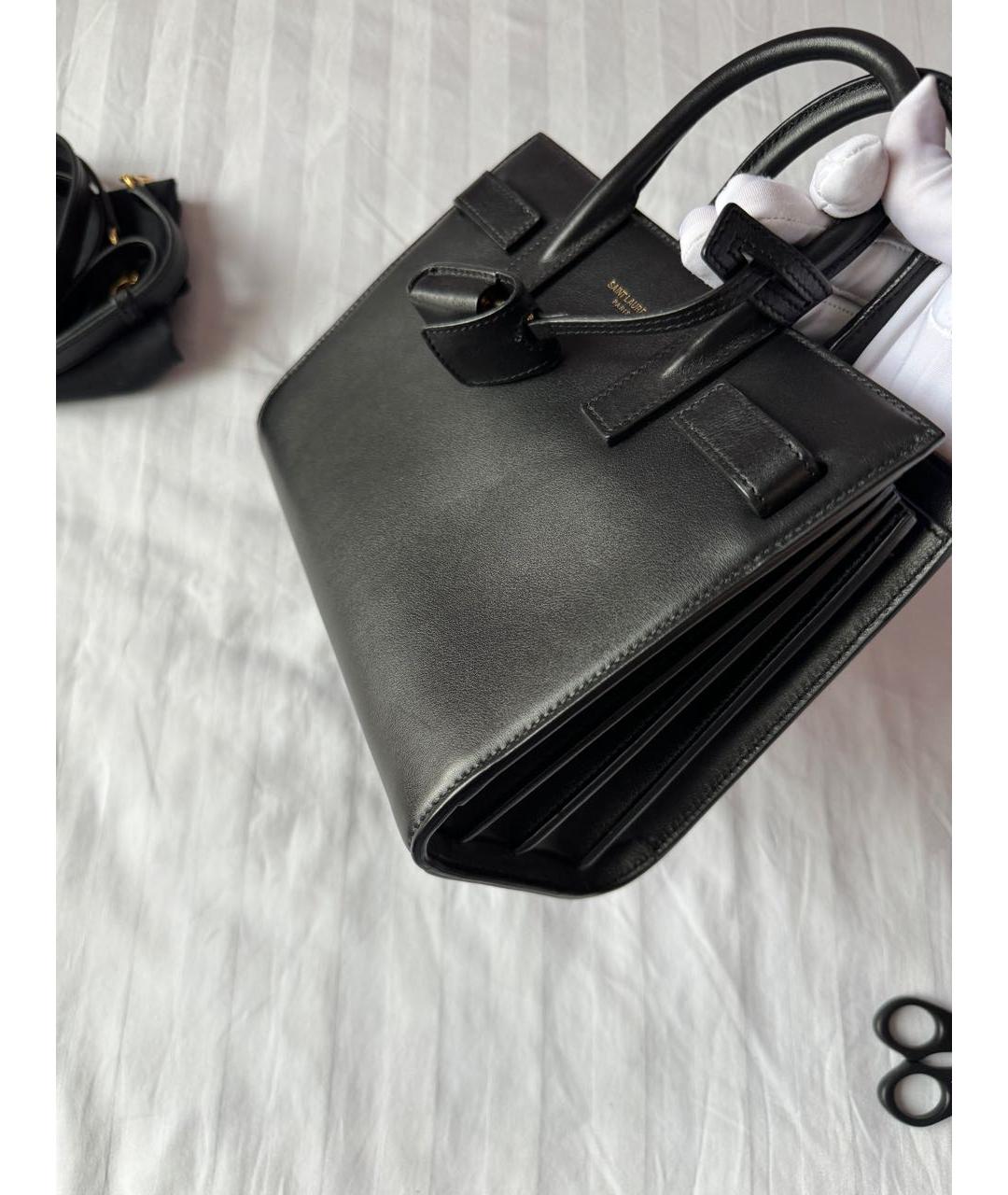 SAINT LAURENT Черная кожаная сумка тоут, фото 8
