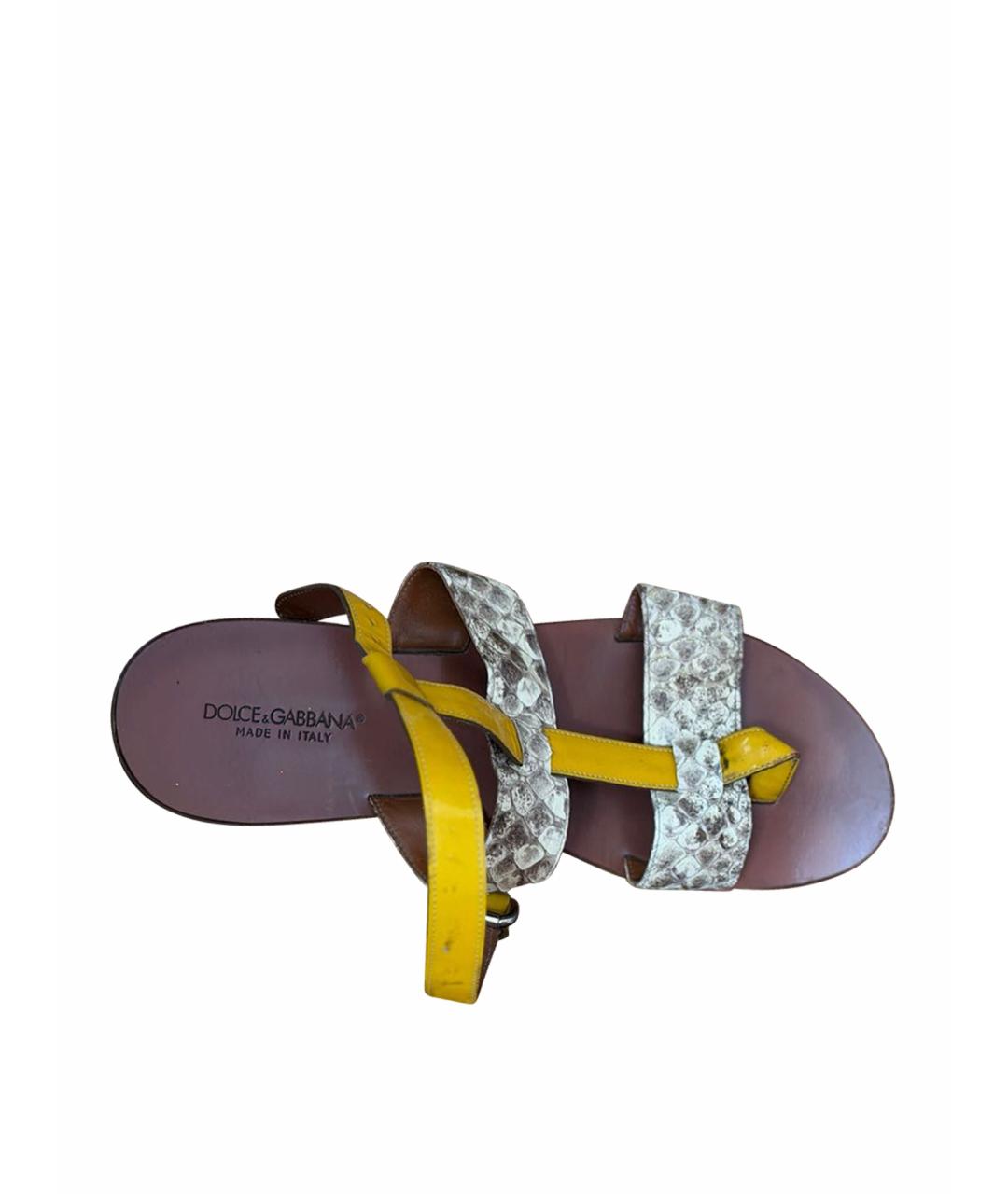 DOLCE&GABBANA Желтые кожаные босоножки, фото 1