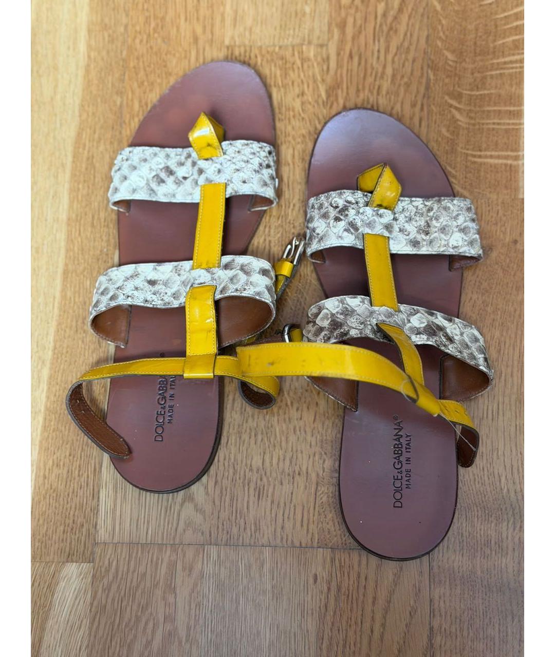 DOLCE&GABBANA Желтые кожаные босоножки, фото 4