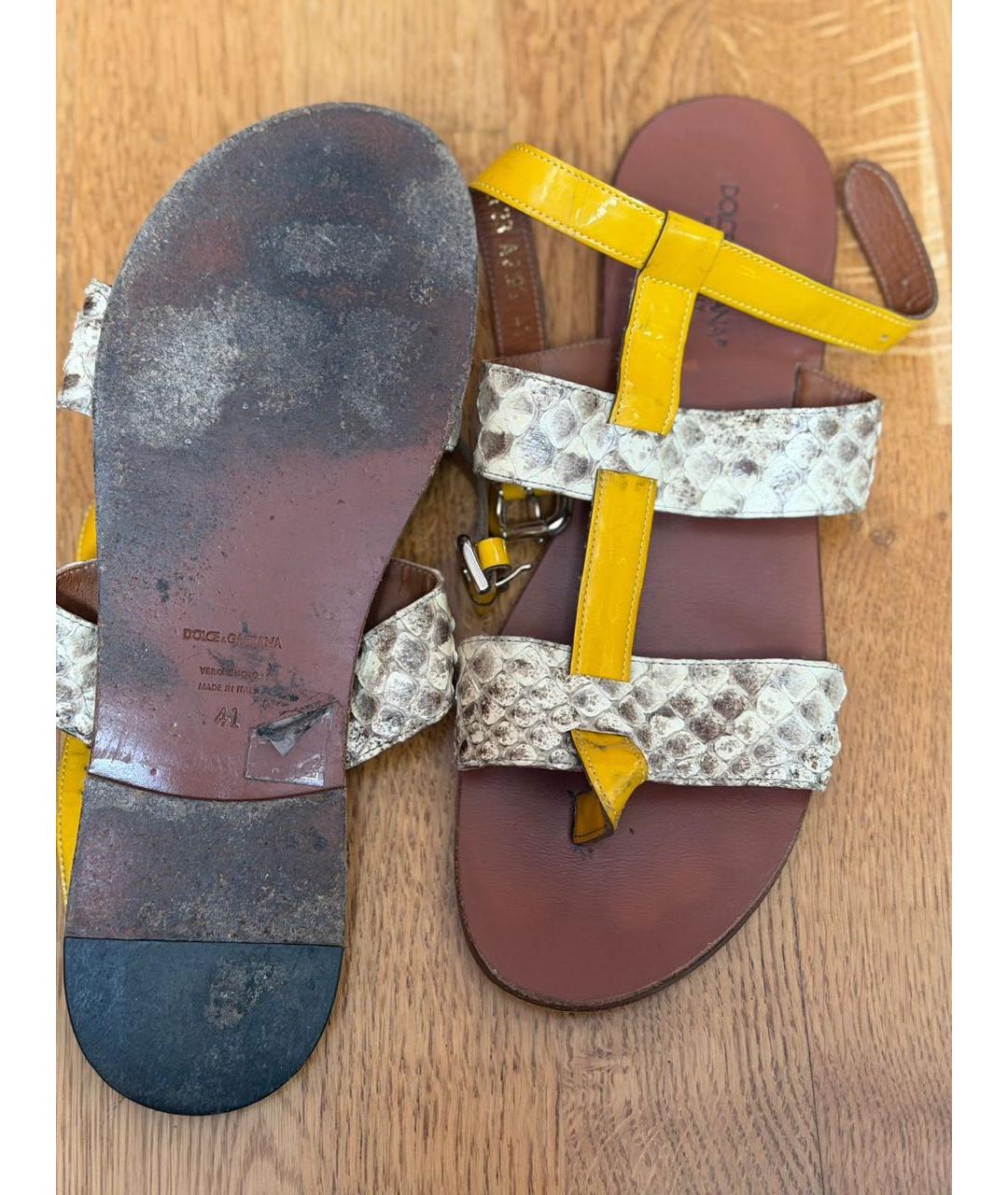 DOLCE&GABBANA Желтые кожаные босоножки, фото 3