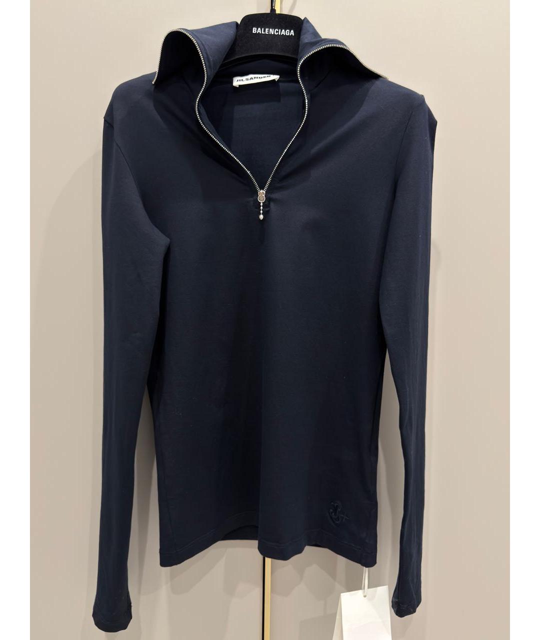 JIL SANDER Темно-синяя хлопко-эластановая водолазка, фото 2