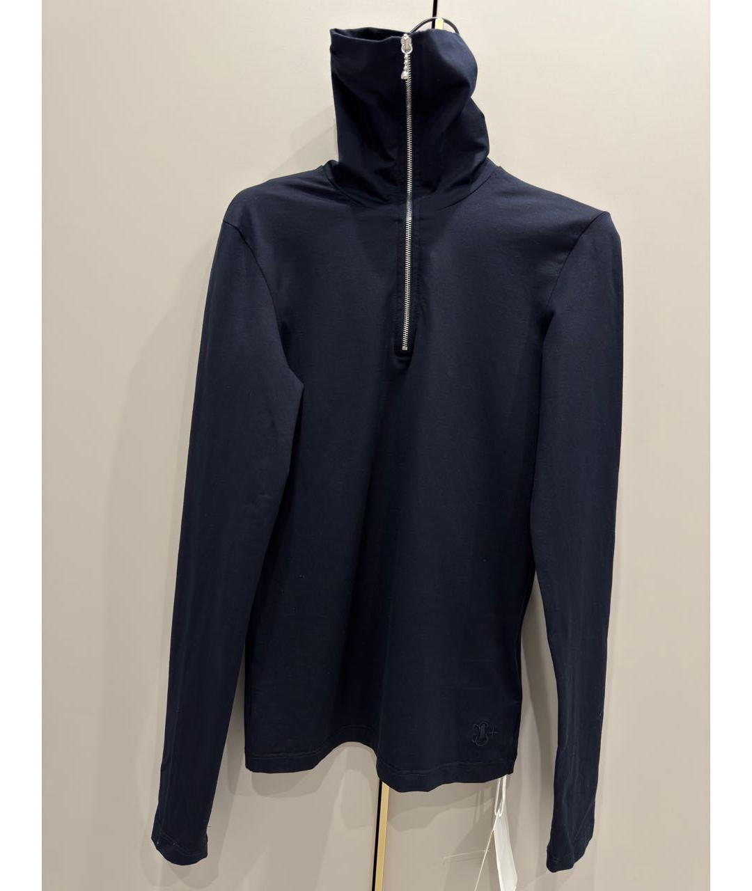 JIL SANDER Темно-синяя хлопко-эластановая водолазка, фото 4