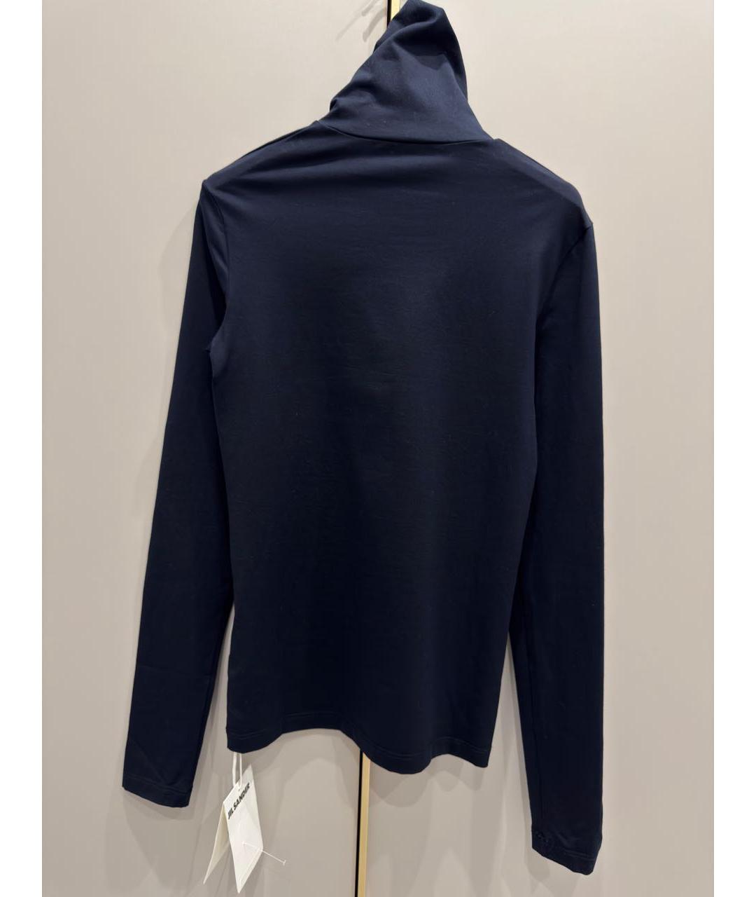 JIL SANDER Темно-синяя хлопко-эластановая водолазка, фото 3