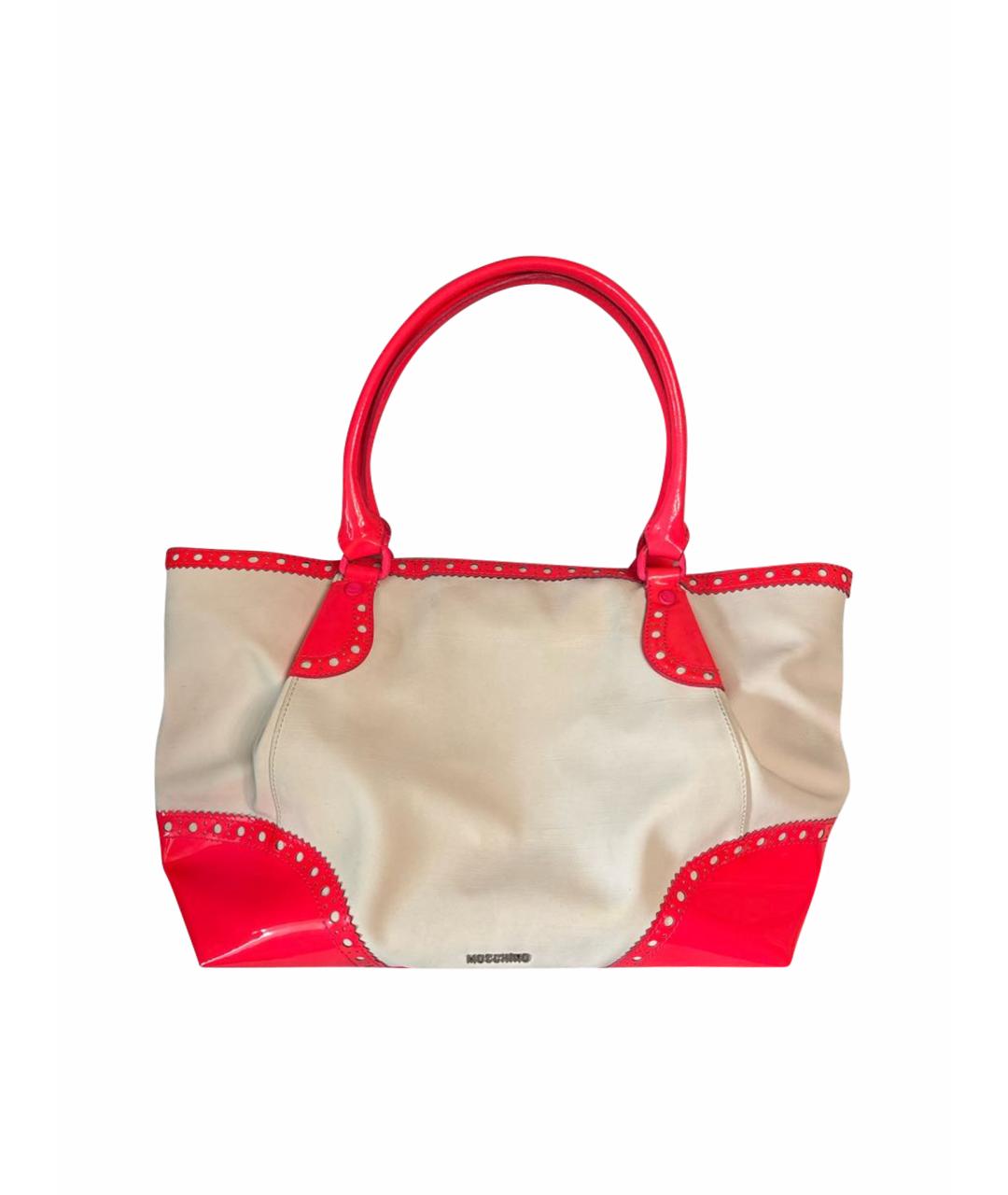MOSCHINO Белая сумка тоут из лакированной кожи, фото 1