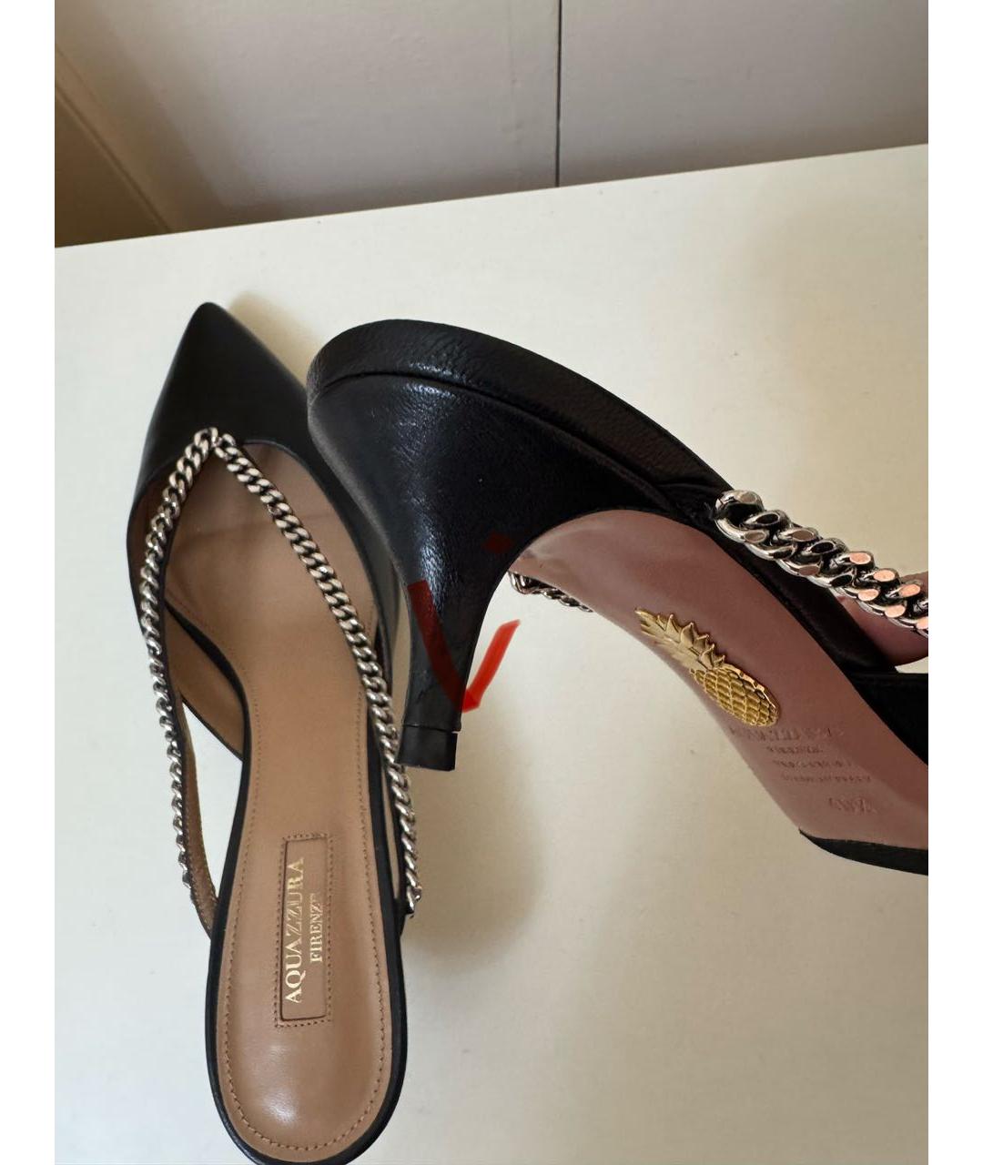 AQUAZZURA Черные кожаные мюли, фото 4