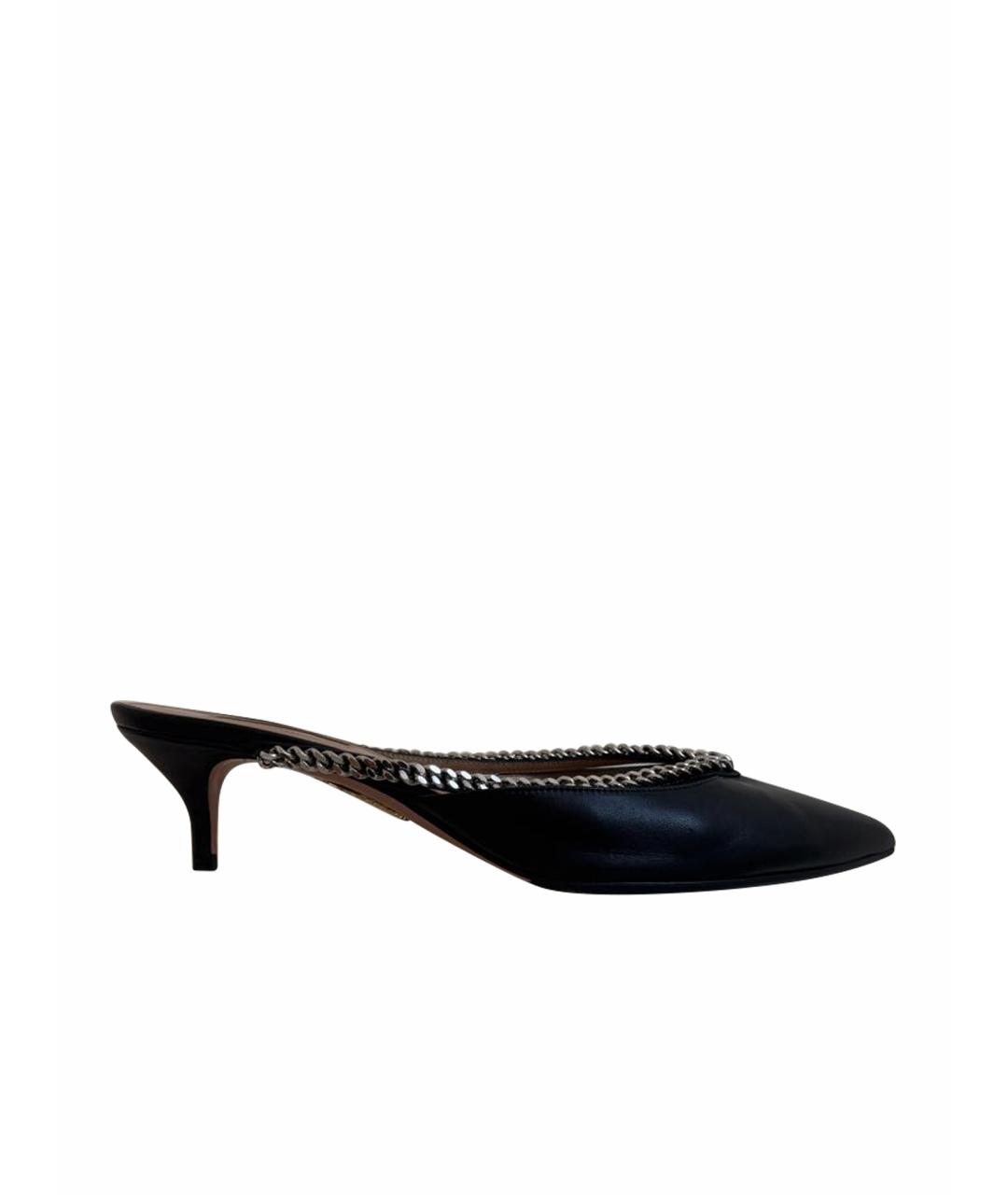 AQUAZZURA Черные кожаные мюли, фото 1