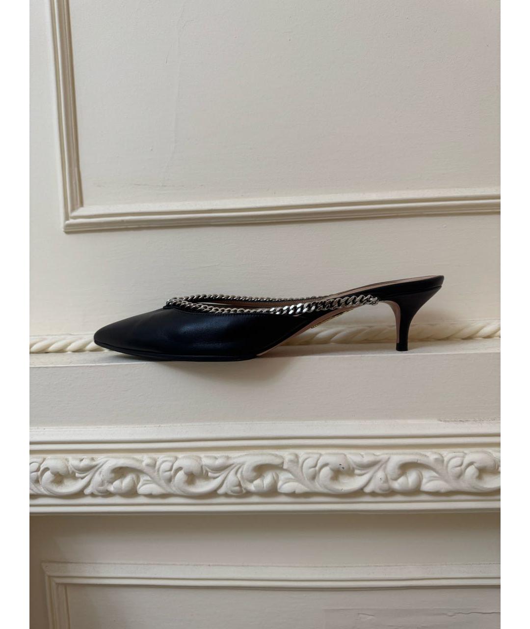 AQUAZZURA Черные кожаные мюли, фото 5
