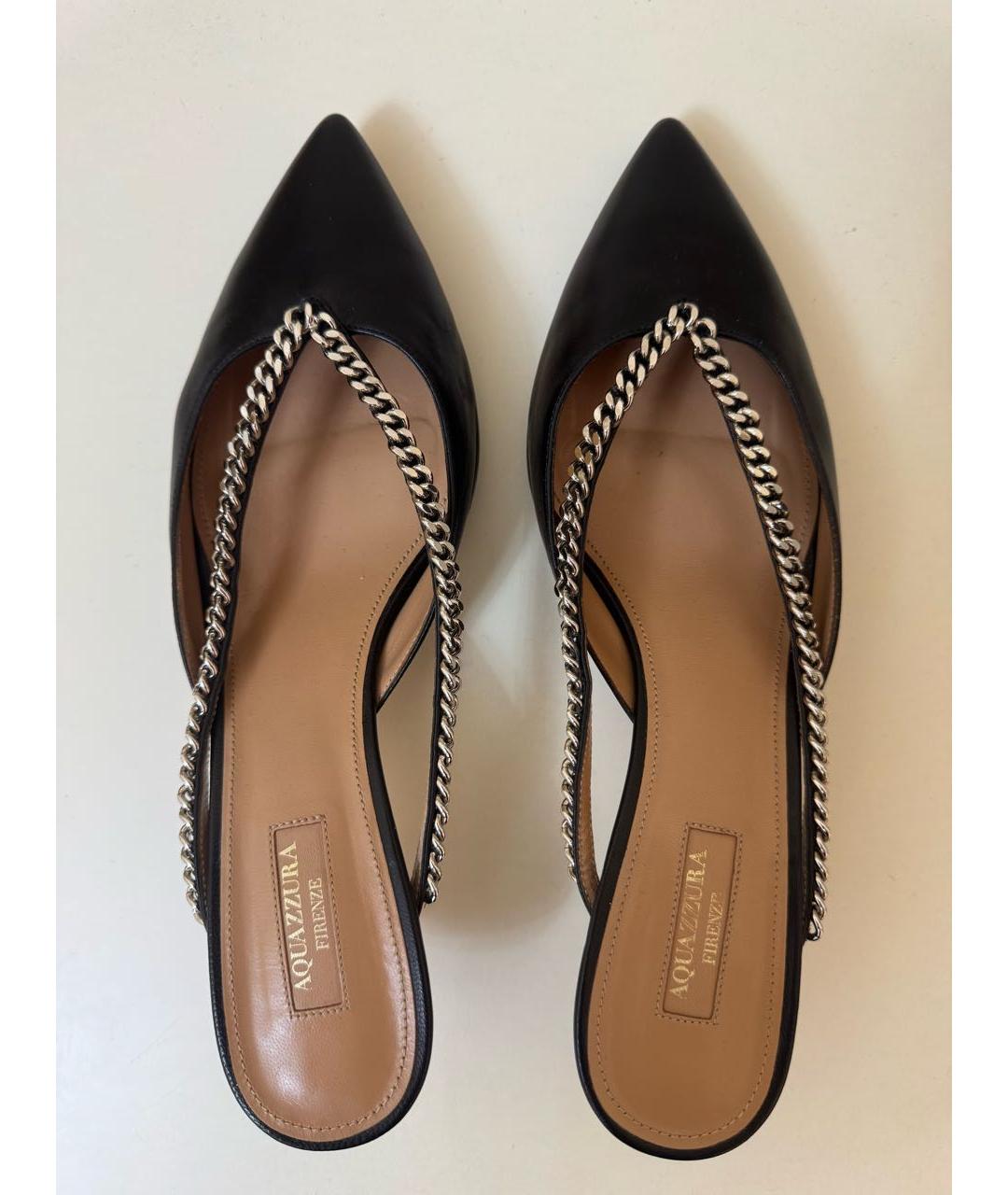 AQUAZZURA Черные кожаные мюли, фото 2