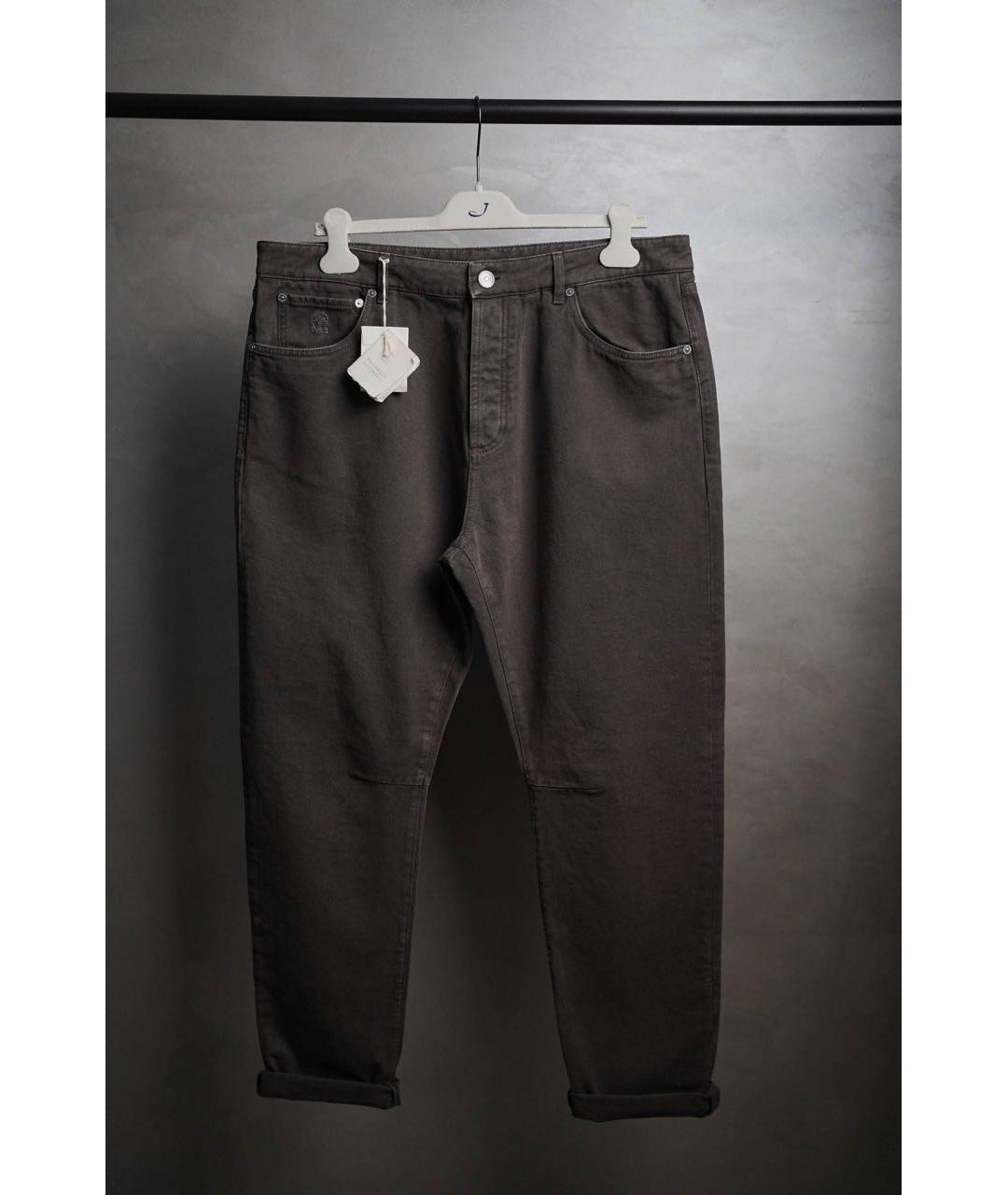 BRUNELLO CUCINELLI Коричневые хлопко-эластановые прямые джинсы, фото 7