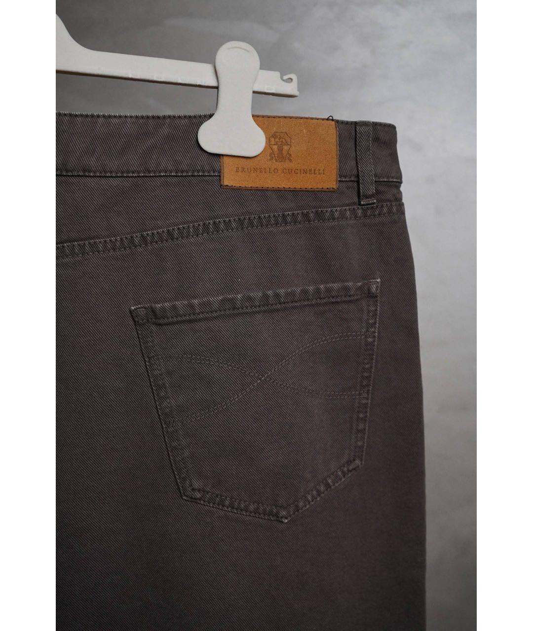 BRUNELLO CUCINELLI Коричневые хлопко-эластановые прямые джинсы, фото 4