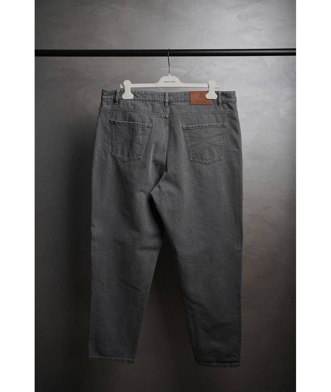 BRUNELLO CUCINELLI Антрацитовые хлопко-эластановые прямые джинсы, фото 2
