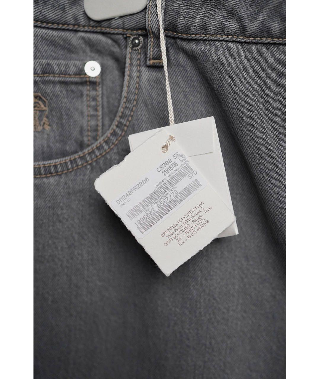 BRUNELLO CUCINELLI Антрацитовые хлопко-эластановые прямые джинсы, фото 5