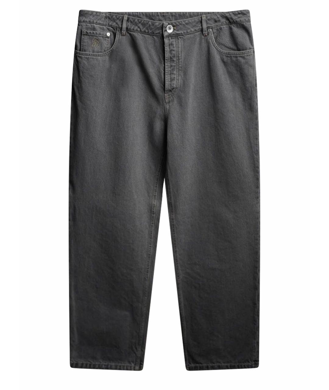 BRUNELLO CUCINELLI Антрацитовые хлопко-эластановые прямые джинсы, фото 1