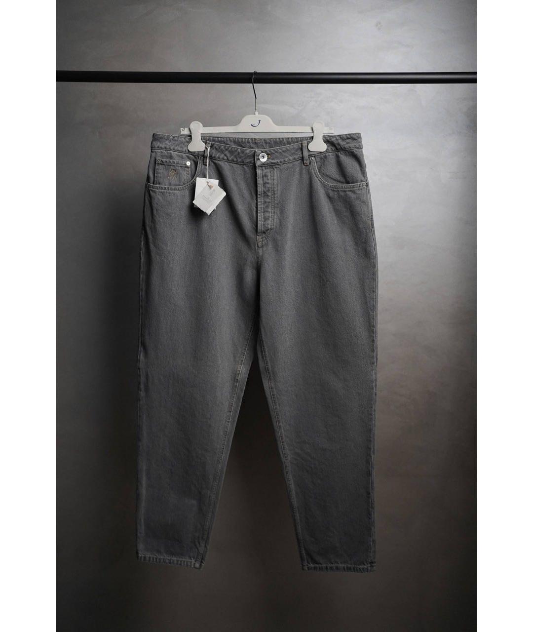 BRUNELLO CUCINELLI Антрацитовые хлопко-эластановые прямые джинсы, фото 7