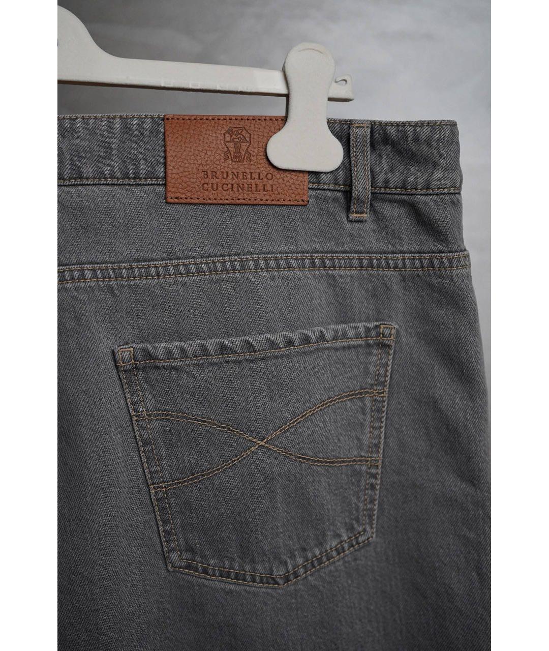 BRUNELLO CUCINELLI Антрацитовые хлопко-эластановые прямые джинсы, фото 4
