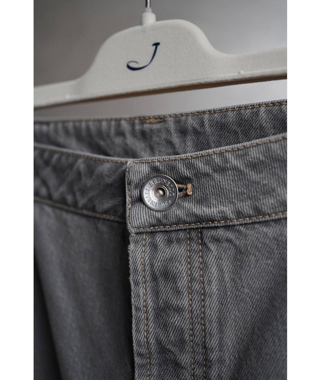 BRUNELLO CUCINELLI Антрацитовые хлопко-эластановые прямые джинсы, фото 3