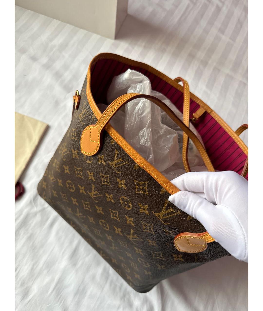 LOUIS VUITTON Коричневая кожаная сумка тоут, фото 7