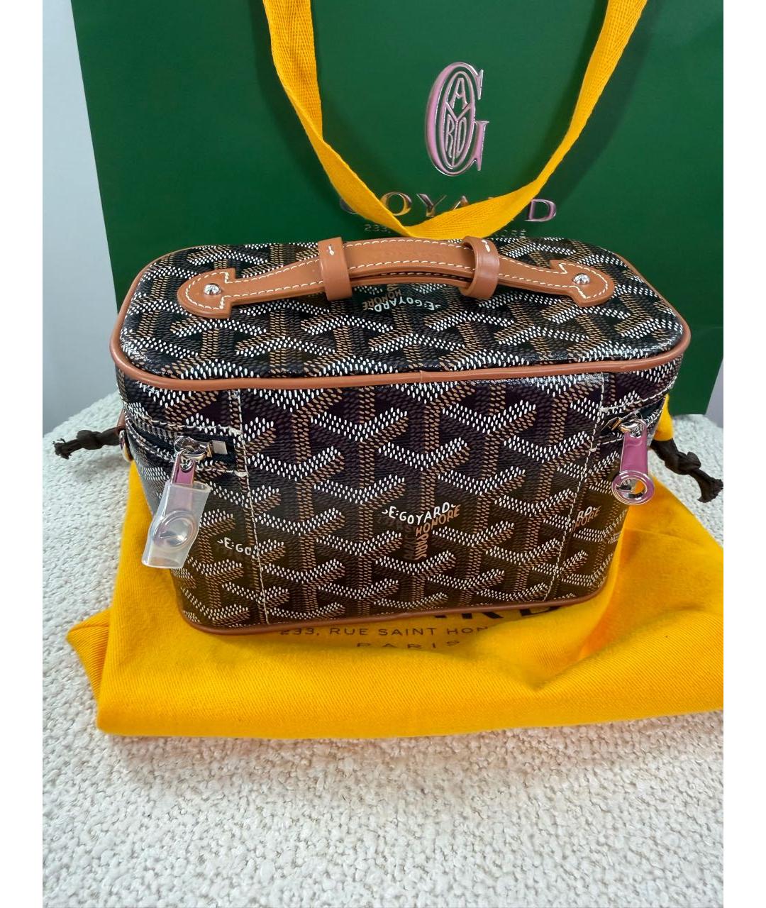 GOYARD Коричневая кожаная сумка с короткими ручками, фото 4